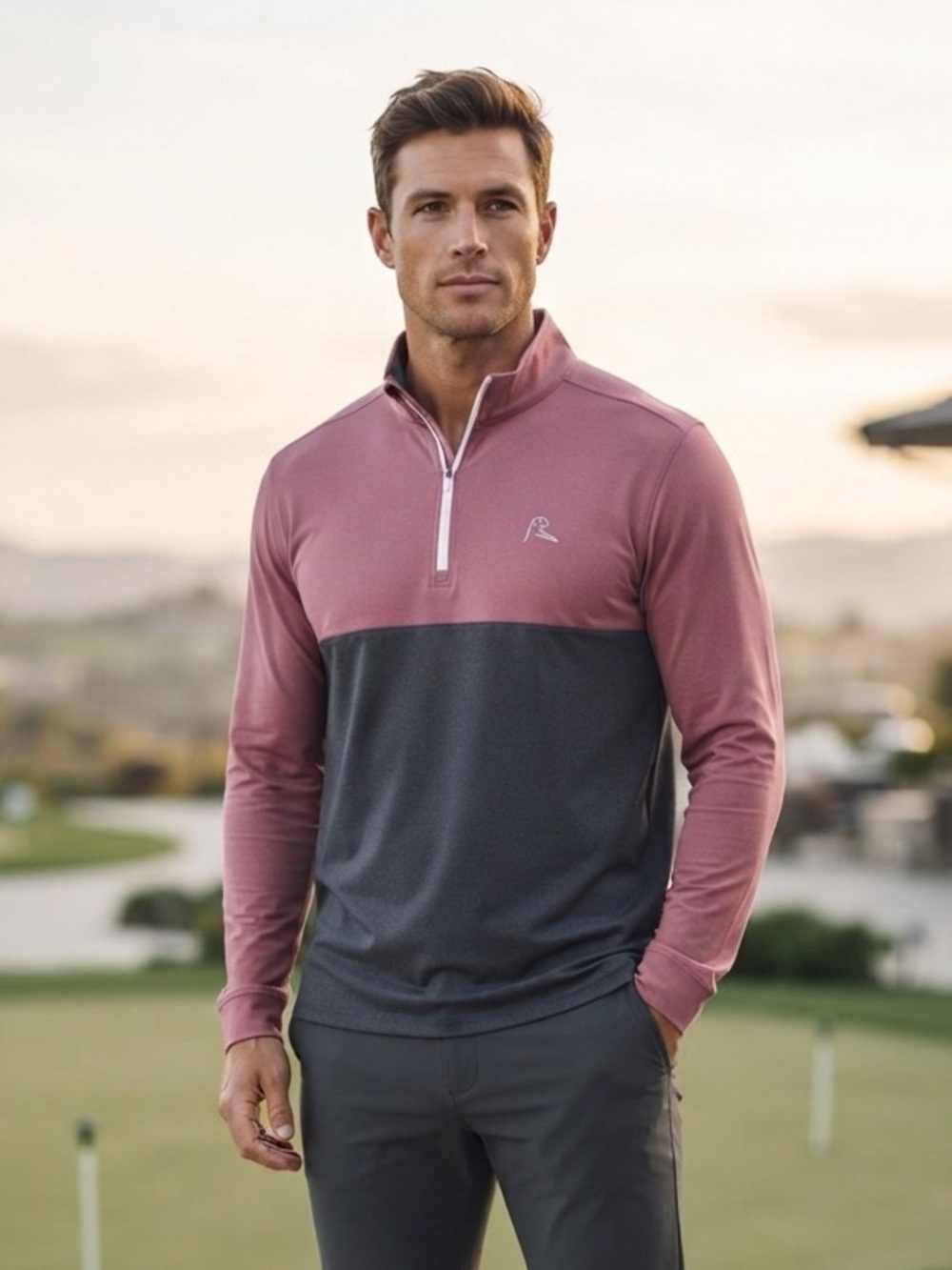 Rhoback Pink & Navy Blue Performance Quarter-Zip Pullover